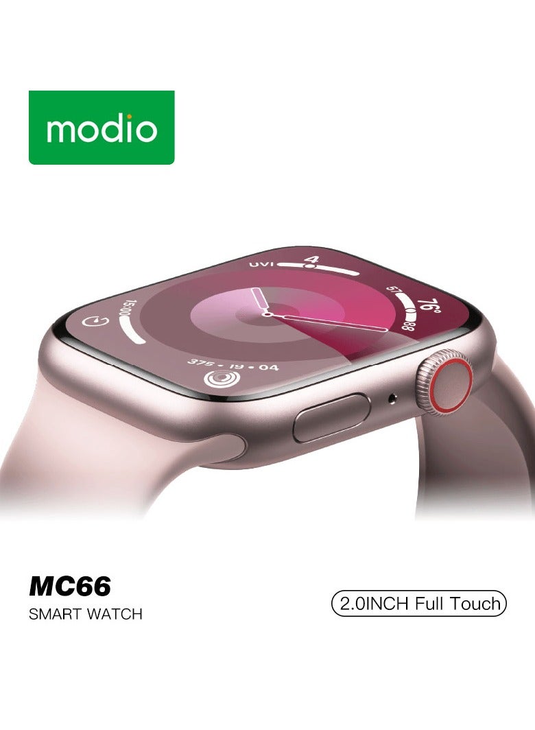 modio MC66 2.0-Inch Full Touch Display Smartwatch – Pink, Unisex Design for Ladies & Gents, Fitness Tracker, Heart Rate & Sleep Monitor, Activity Tracking, Notifications, Stylish & Durable, Charging Cable Included - Image 1